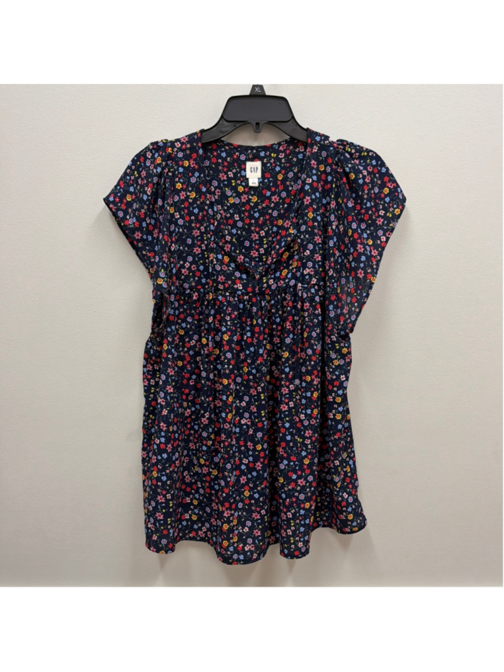 GAP Navy Floral Flutter-Sleeve Blouse with Multicolor Blossoms